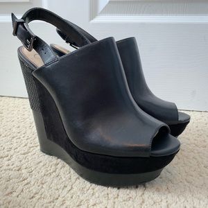 Jessica Simpson Radina Black Wedge Heels 7.5 EUC